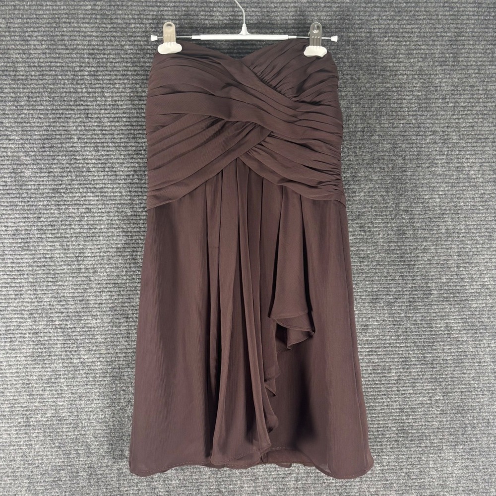 David's Bridal Strapless Chiffon Dress Women 2 Brown Excellent Romantic